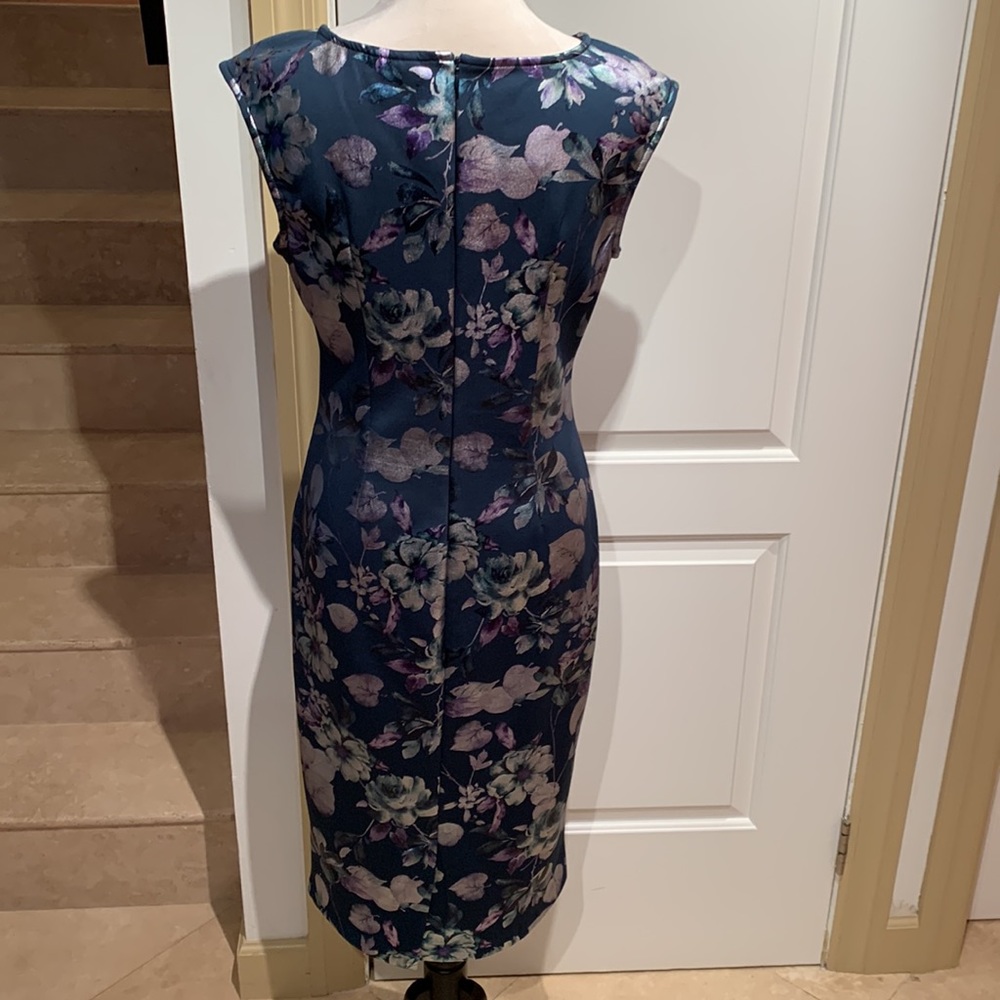 NEW YORK & CO.Metallic floral teal dress w/ metallic flowers. Midi, Size S. - Picture 6 of 13